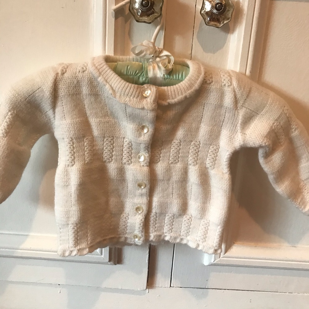 Vintage White Baby Sweater Button Up 12-18mon